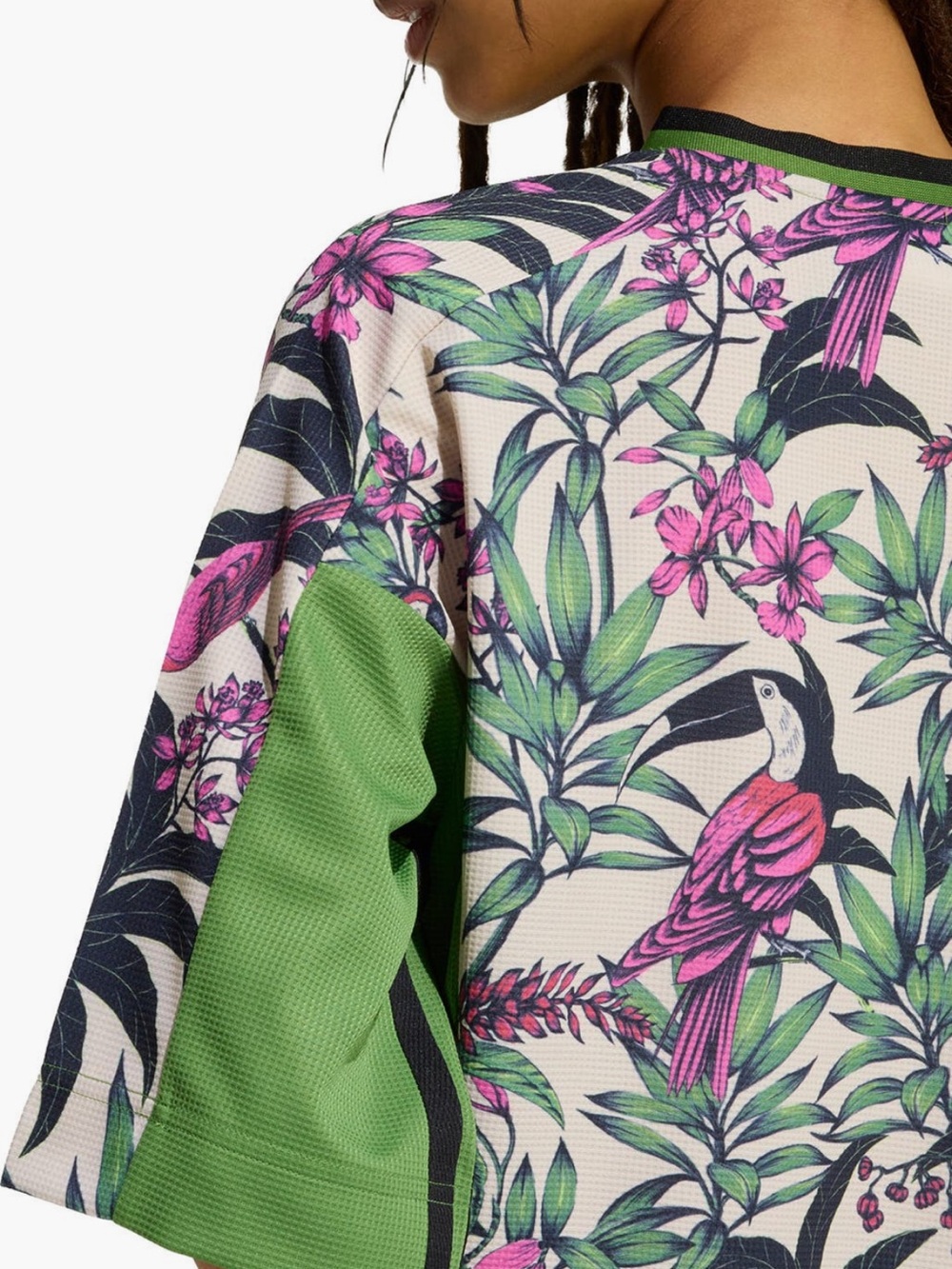 adidas Cream Green Pink Tropical Parrot Short Sleeve Tee - Picture 2 of 9